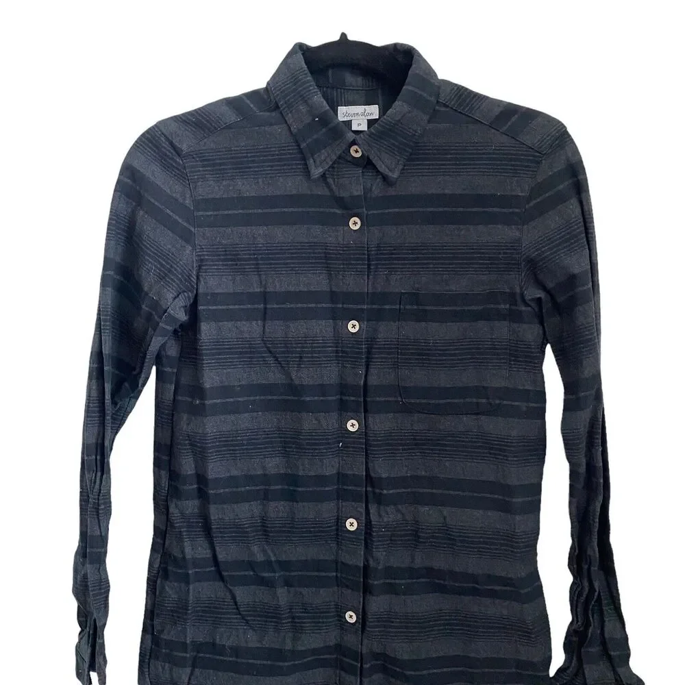 Steven Alan XS Shirt Dress Striped Gray Black Striped Long Sleeve